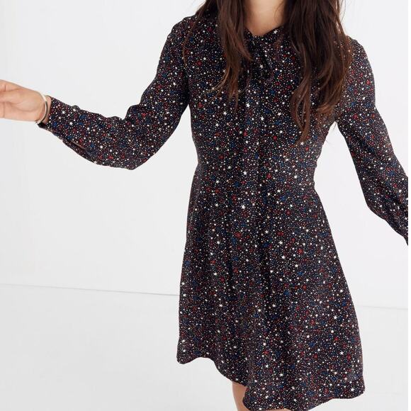 Madewell Dresses & Skirts - Madewell Women's Silk Balsam Tie Neck Mini Dress in Starry Night sz 2 Celestial